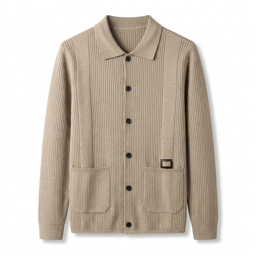 Men's Solid Color Knitted Cardigan | Business Lapel Sweater Jacket