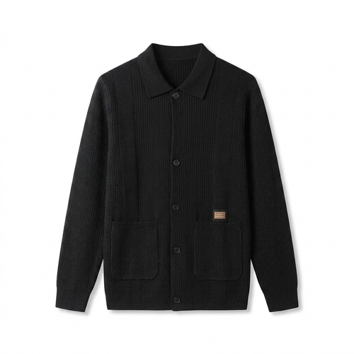 Men's Solid Color Knitted Cardigan | Business Lapel Sweater Jacket