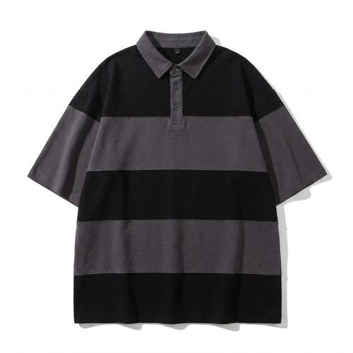 Japanese Retro Striped Polo Shirt | Short Sleeve Colorblock Summer Polo
