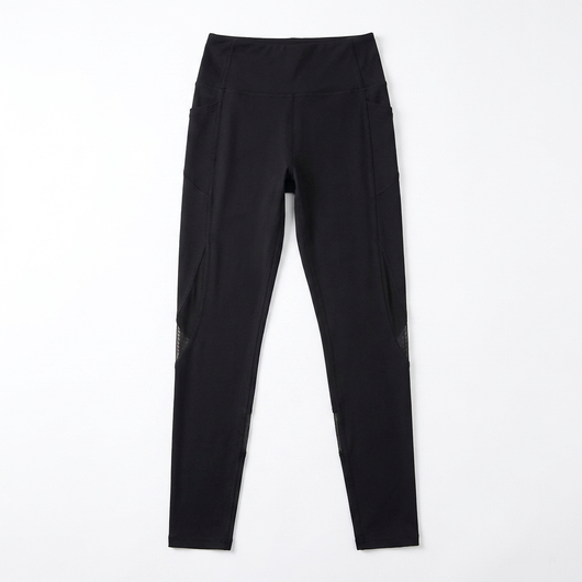 High-Waist Mesh Yoga Leggings with Pocket Black_1