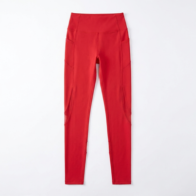 High-Waist Mesh Yoga Leggings with Pocket Red_1