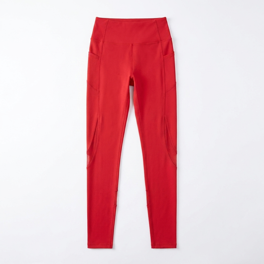 High-Waist Mesh Yoga Leggings with Pocket Red_1
