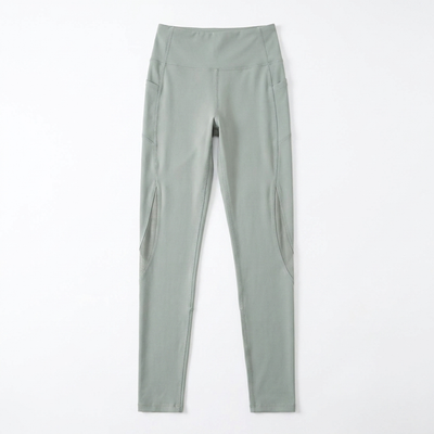 High-Waist Mesh Yoga Leggings with Pocket Light Gray-Green_1