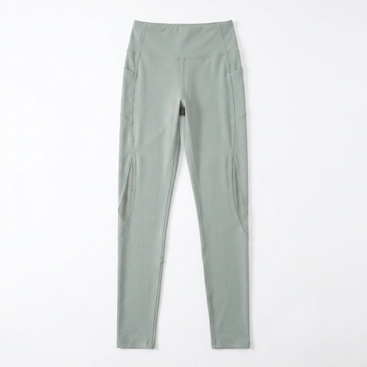 High-Waist Mesh Yoga Leggings with Pocket Light Gray-Green_1