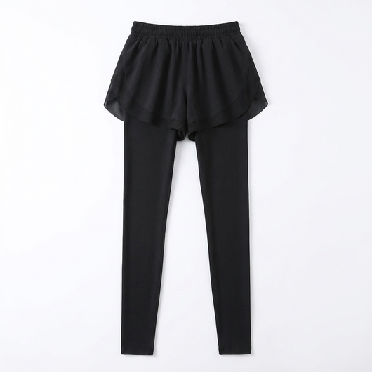 Two-Way Shorts Layered Leggings Black_1