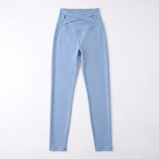 Back-Cross Yoga Leggings Blue flat-lay