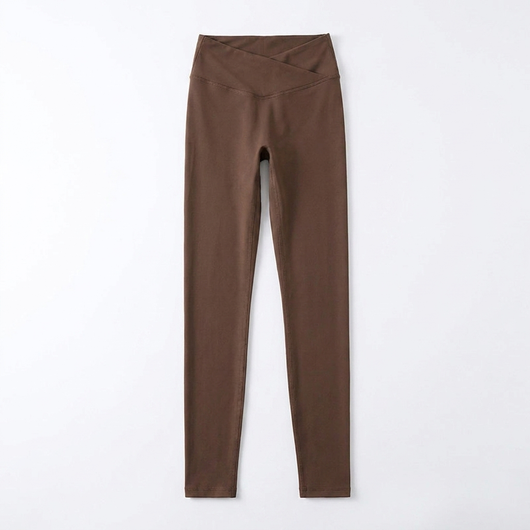 Back-Cross Yoga Leggings Coffee flat-lay