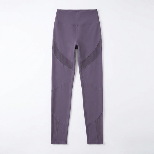 Mesh Panel Yoga Leggings Eggplant Purple flat-lay