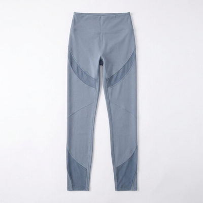 Mesh Panel Yoga Leggings Gray Blue flat-lay