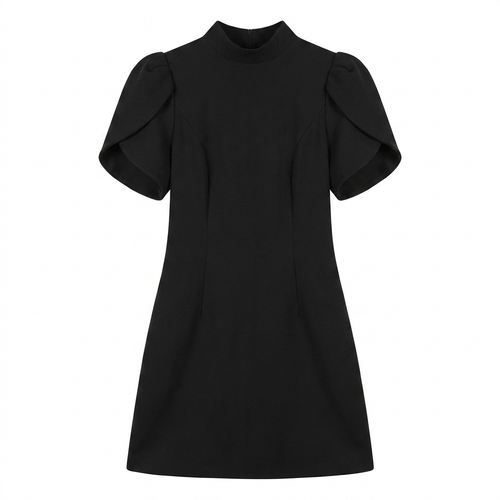 Women's Soft Fabric Mini Dress | Chic Structured Silhouette with Puffed Sleeves
