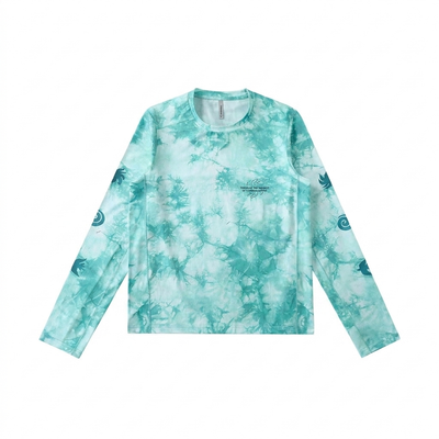 Tie-Dye Long-Sleeve Running Tee Turquoise flat-lay