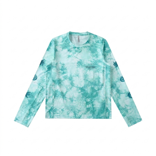 Tie-Dye Long-Sleeve Running Tee Turquoise flat-lay