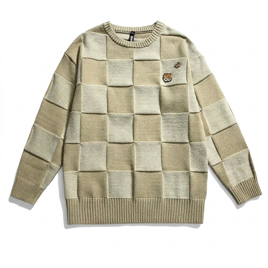 Checkered Vintage Pullover Sweatshirt green flat-lay