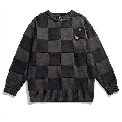Checkered Vintage Pullover Sweatshirt black flat-lay