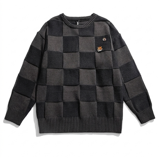 Checkered Vintage Pullover Sweatshirt black flat-lay