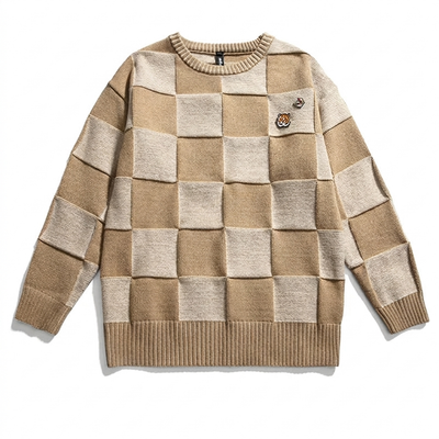 Checkered Vintage Pullover Sweatshirt khaki flat-lay