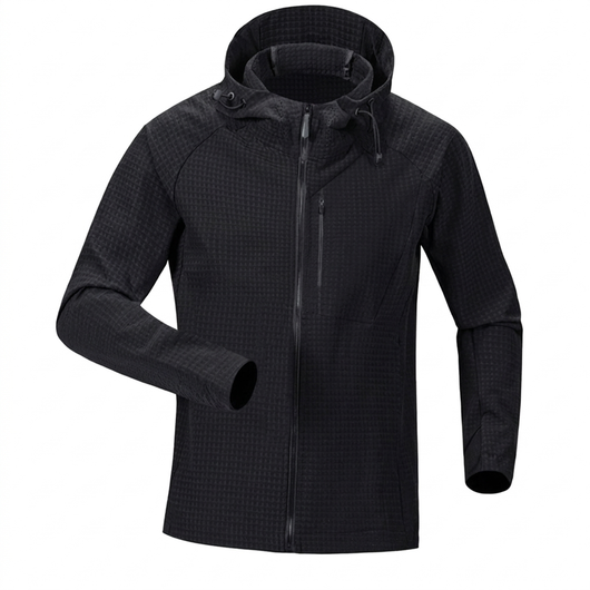 Mesh Soft Shell Outdoor Jacket black flat-lay