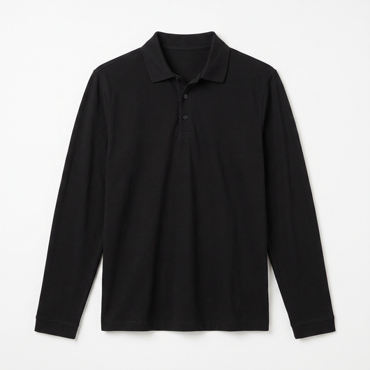 Men's Long-Sleeve Polo Shirt - Black - flat lay