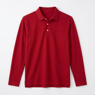 Men's Long-Sleeve Polo Shirt - Red - flat lay