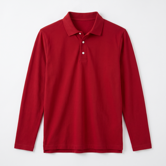 Men's Long-Sleeve Polo Shirt - Red - flat lay