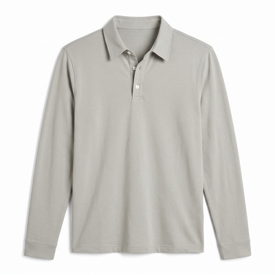 Men's Long-Sleeve Polo Shirt - Light Grey - flat lay