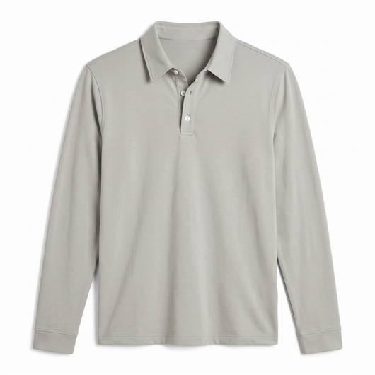 Men's Long-Sleeve Polo Shirt - Light Grey - flat lay