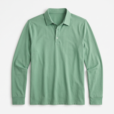 Men's Long-Sleeve Polo Shirt - Green - flat lay