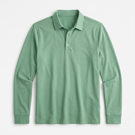 Men's Long-Sleeve Polo Shirt - Green - flat lay
