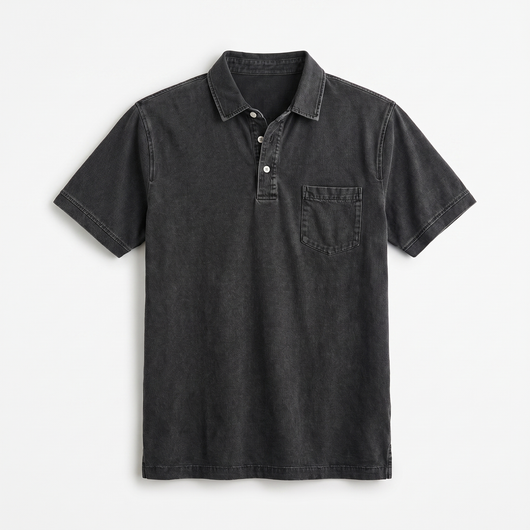 Men's Denim Polo Shirt - Black - flat lay