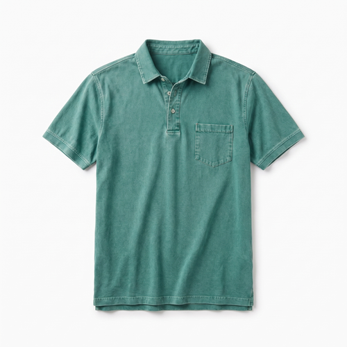 Men's Denim Polo Shirt with Button Placket - Relaxed Straight Fit Short-Sleeve Polo Collar Shirt