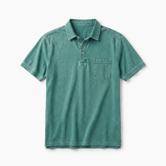 Men's Denim Polo Shirt - Green - flat lay