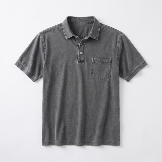 Men's Denim Polo Shirt - Grey - flat lay