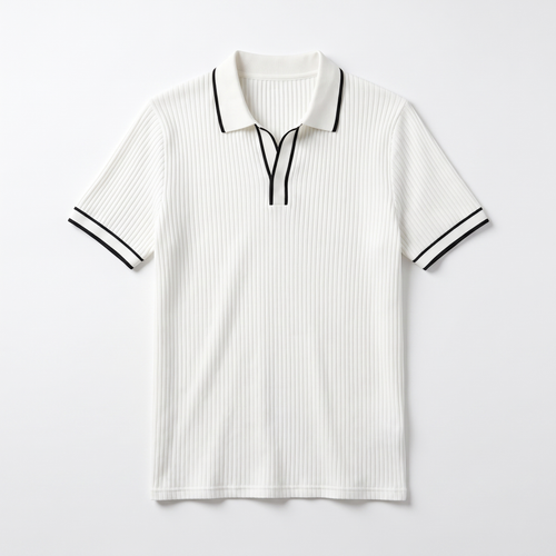 Men's Ribbed Short-Sleeve Polo Shirt - Slim Fit Rib-Knit Polo with Vertical Ribbed Texture