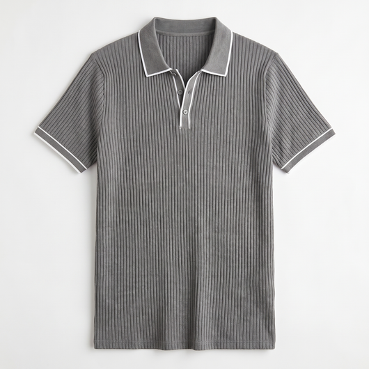 Men's Ribbed Polo Shirt - Light Grey - flat lay