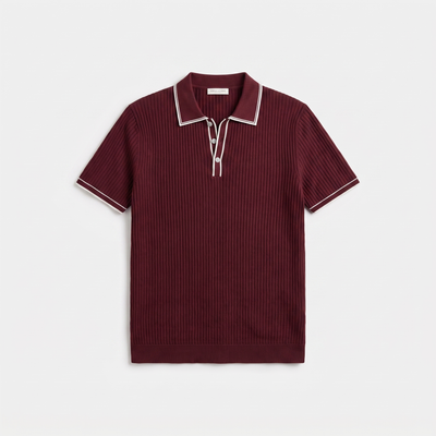 Men's Ribbed Polo Shirt - Burgundy - flat lay