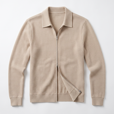Men's Zip-Front Knit Jacket - Beige - flat lay