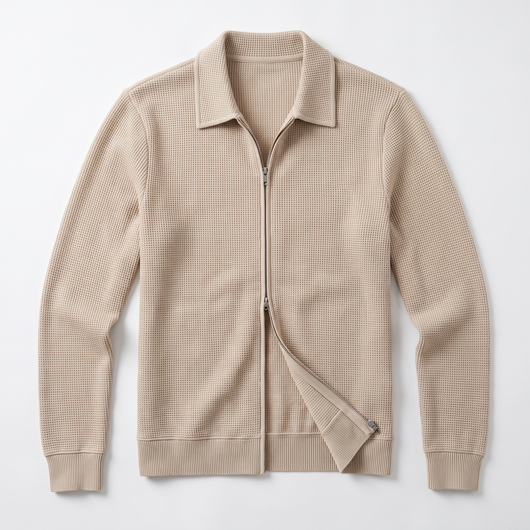 Men's Zip-Front Knit Jacket - Beige - flat lay