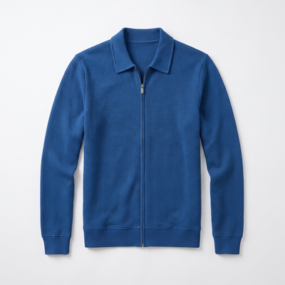 Men's Zip-Front Knit Jacket - Blue - flat lay