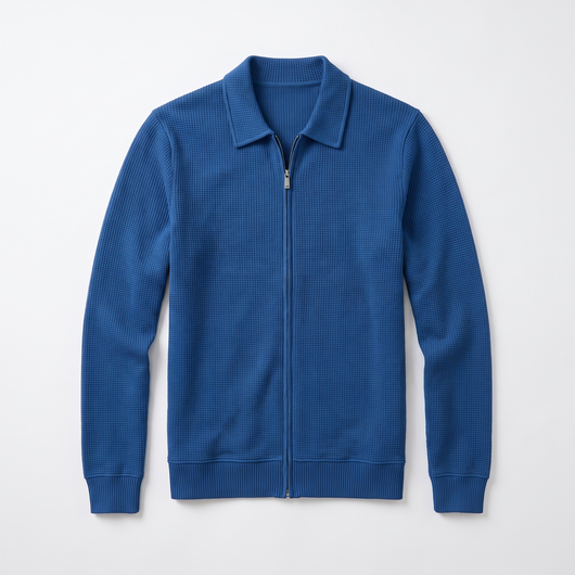 Men's Zip-Front Knit Jacket - Blue - flat lay