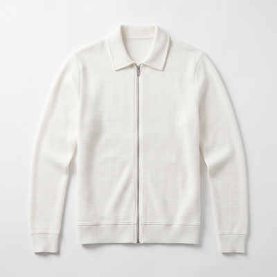 Men's Zip-Front Knit Jacket - White - flat lay