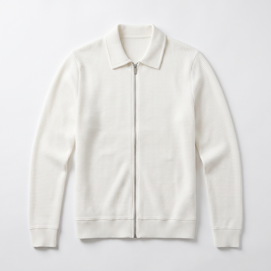 Men's Zip-Front Knit Jacket - White - flat lay