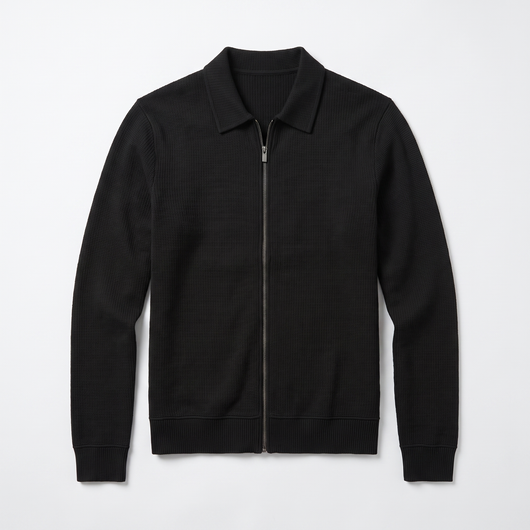 Men's Zip-Front Knit Jacket - Black - flat lay