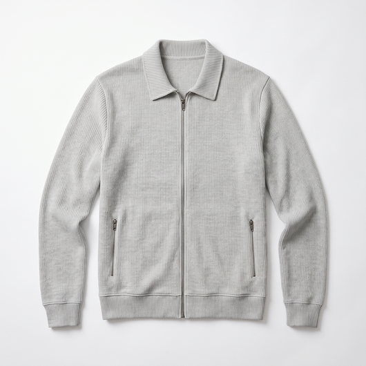 Men's Zip-Front Knit Jacket - Light Gray - flat lay