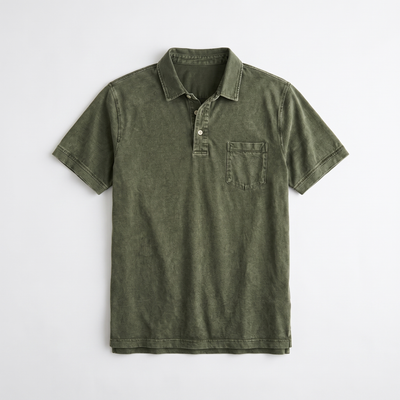 Men's Denim Polo Shirt - Army Green - flat lay (short sleeve corrected)