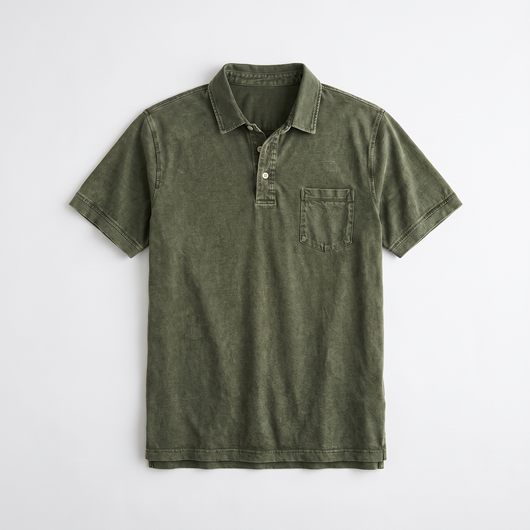Men's Denim Polo Shirt - Army Green - flat lay (short sleeve corrected)