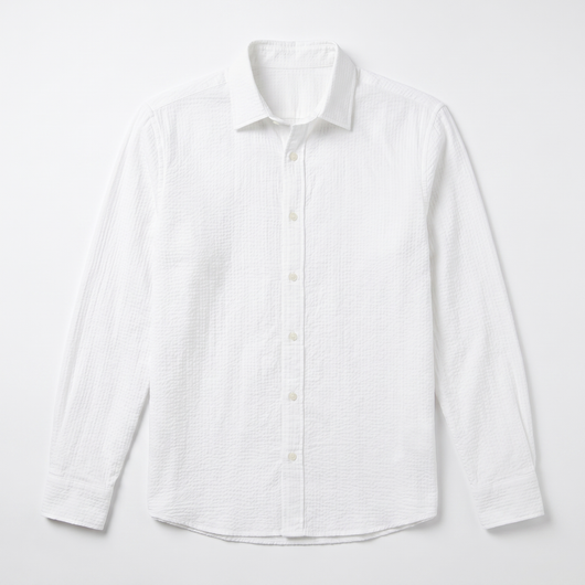 Men's Textured Button-Up Shirt - Beige - flat lay
