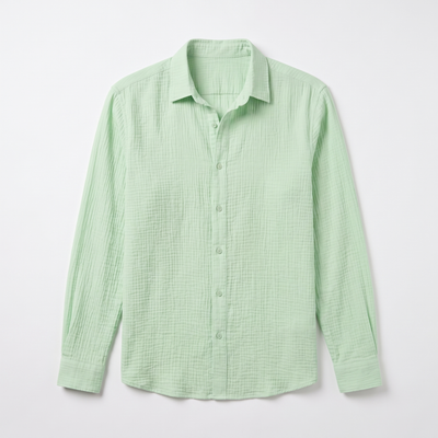 Men's Textured Button-Up Shirt - Light Green - flat lay