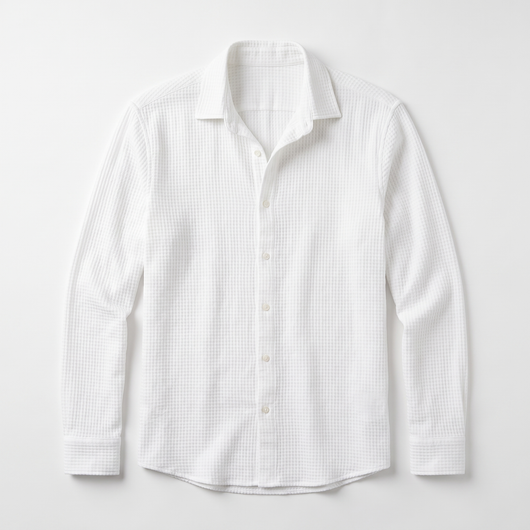 Men's Textured Button-Up Shirt - White - flat lay