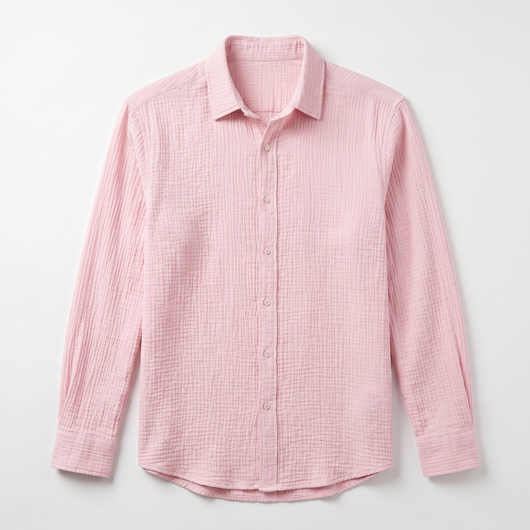 Men's Textured Button-Up Shirt - Pink - flat lay