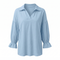Women's V-Neck Blouse with Puff Sleeves - Relaxed Silhouette Airy Blouse with Soft Puff Sleeves